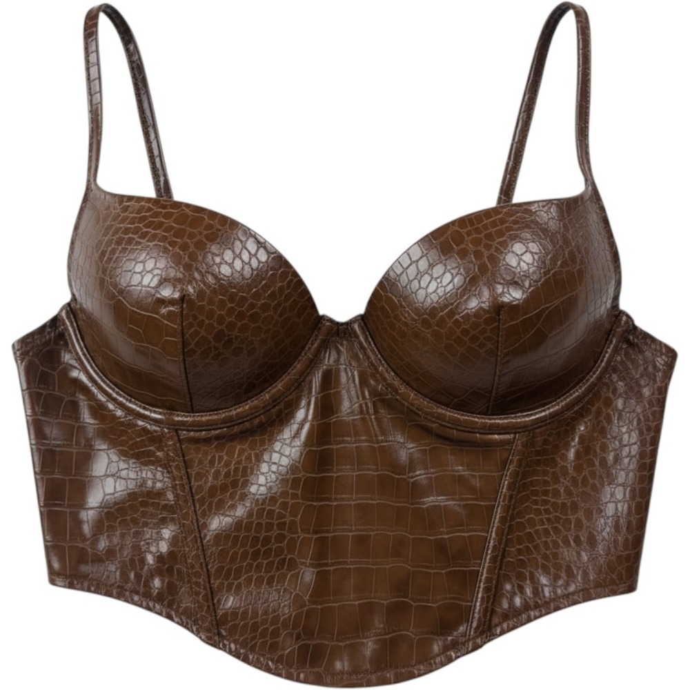 Faux Crocodile Leather Corset Top Womens M Brown Bustier Lauren Nicole Clubwear